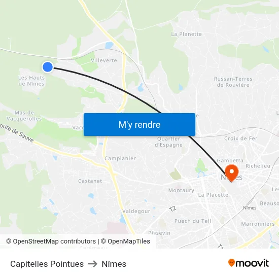Capitelles Pointues to Nîmes map