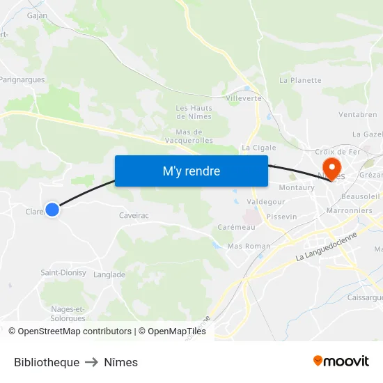Bibliotheque to Nîmes map