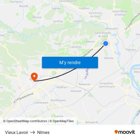 Vieux Lavoir to Nîmes map