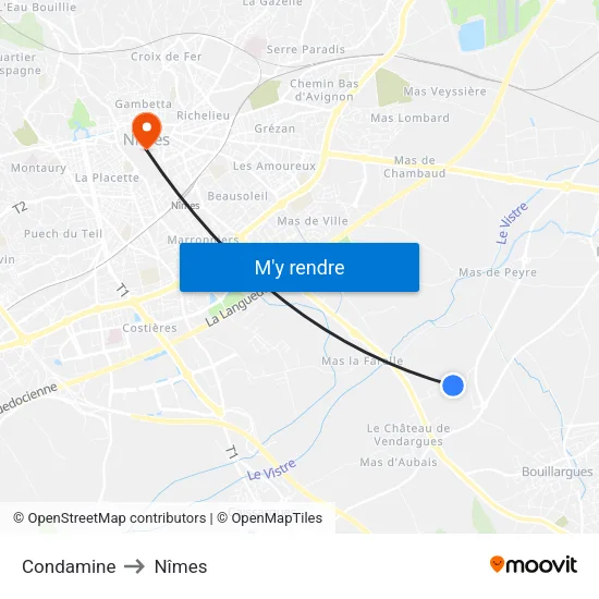 Condamine to Nîmes map