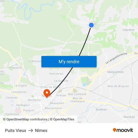 Puits Vieux to Nîmes map