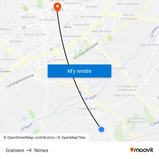 Graniere to Nîmes map