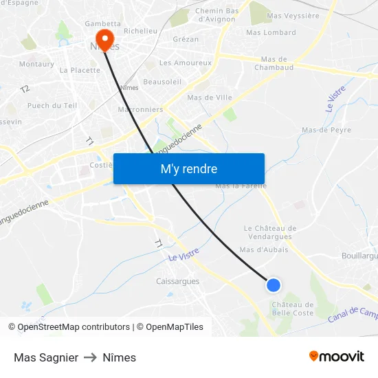 Mas Sagnier to Nîmes map