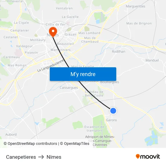Canepetieres to Nîmes map