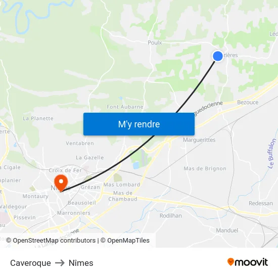Caveroque to Nîmes map