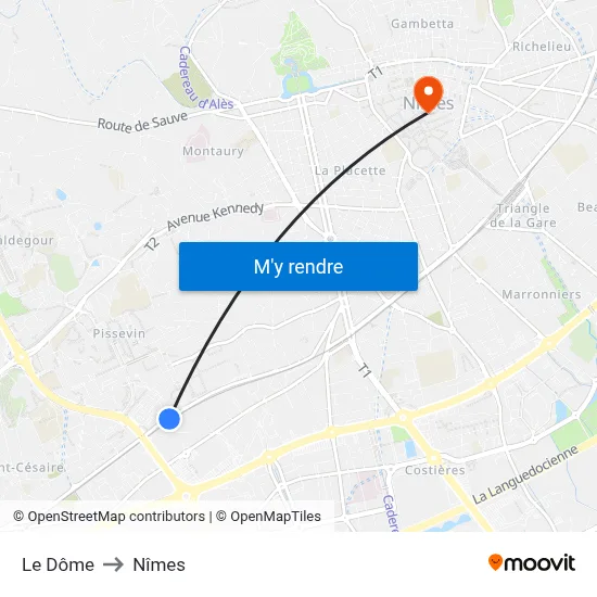 Le Dôme to Nîmes map