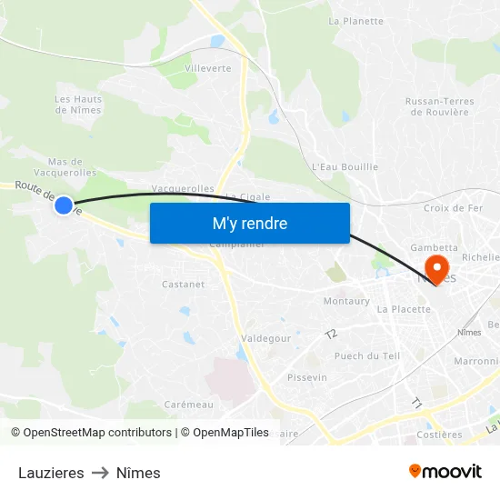 Lauzieres to Nîmes map