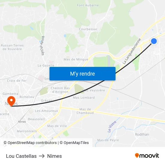 Lou Castellas to Nîmes map