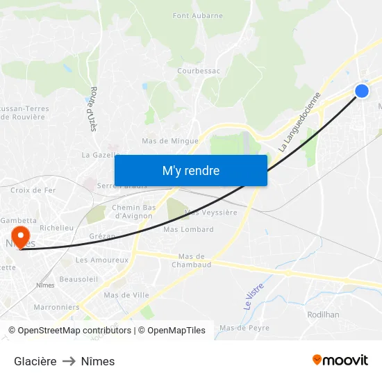 Glacière to Nîmes map