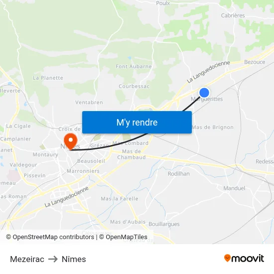 Mezeirac to Nîmes map