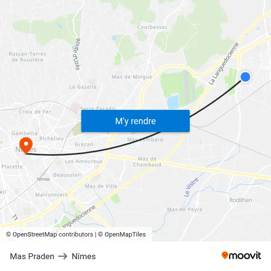 Mas Praden to Nîmes map