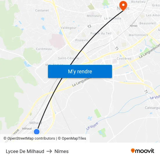 Lycee De Milhaud to Nîmes map