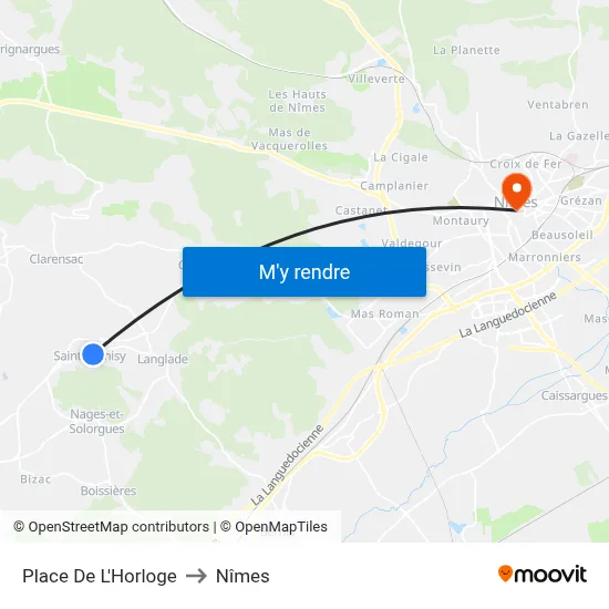 Place De L'Horloge to Nîmes map