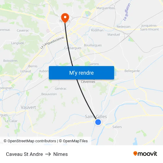 Caveau St Andre to Nîmes map