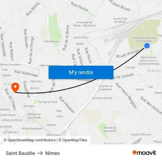 Saint Baudile to Nîmes map
