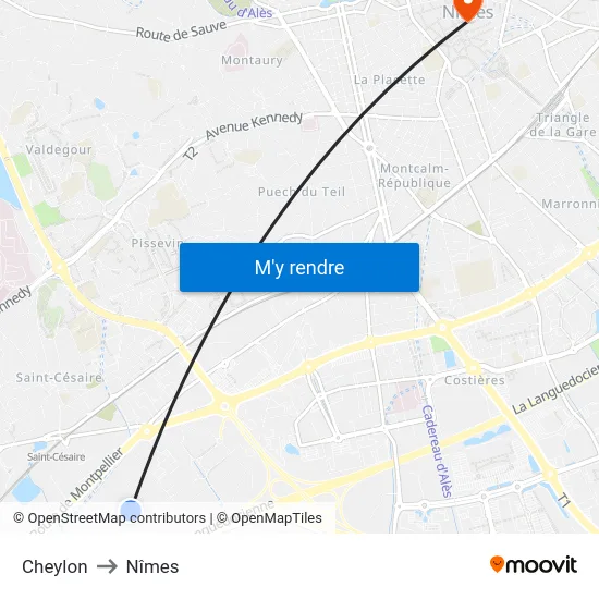 Cheylon to Nîmes map