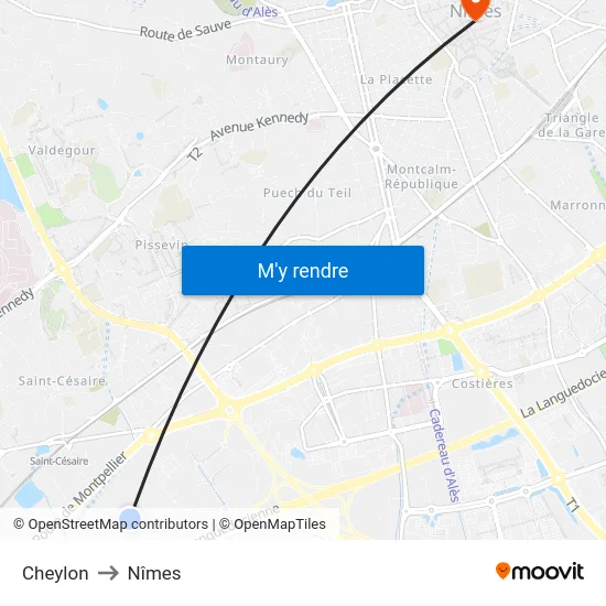 Cheylon to Nîmes map