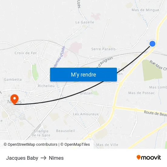 Jacques Baby to Nîmes map