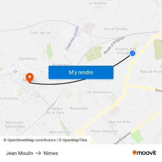 Jean Moulin to Nîmes map