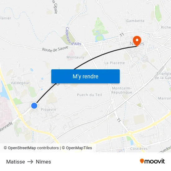 Matisse to Nîmes map