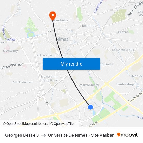 Georges Besse 3 to Université De Nîmes - Site Vauban map