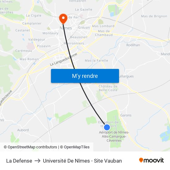 La Defense to Université De Nîmes - Site Vauban map