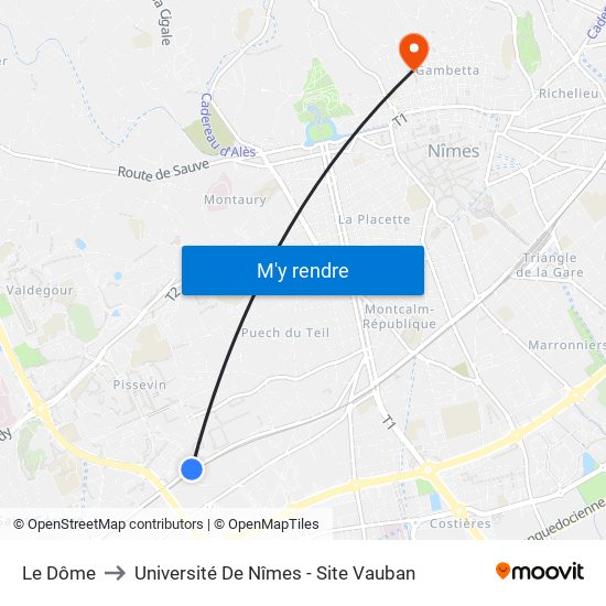 Le Dôme to Université De Nîmes - Site Vauban map
