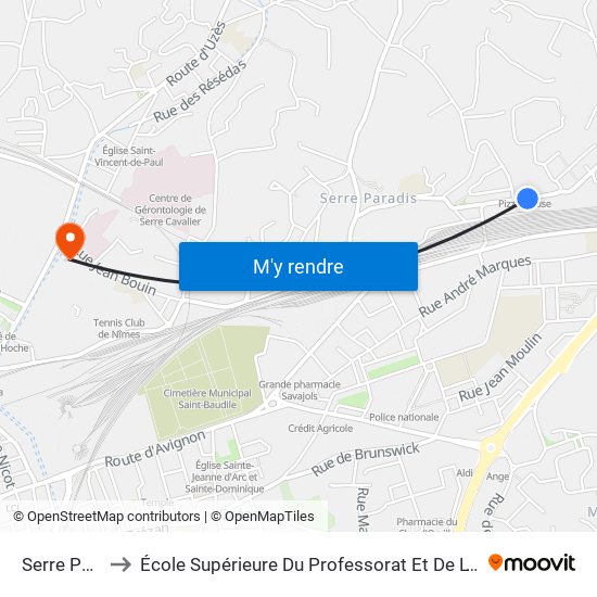 Serre Paradis to École Supérieure Du Professorat Et De L'Éducation (Espe) map