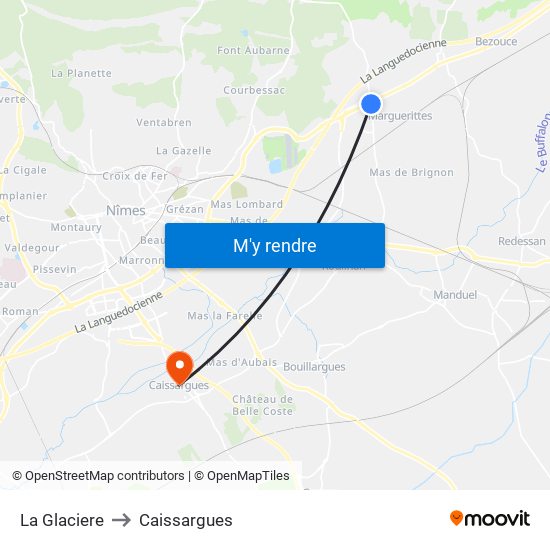 La Glaciere to Caissargues map