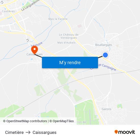 Cimetière to Caissargues map
