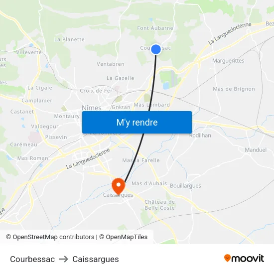 Courbessac to Caissargues map