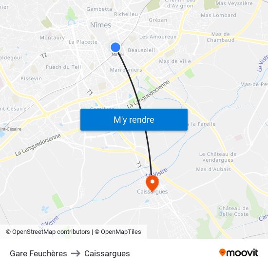 Gare Feuchères to Caissargues map