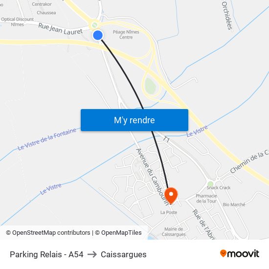 Parking Relais - A54 to Caissargues map