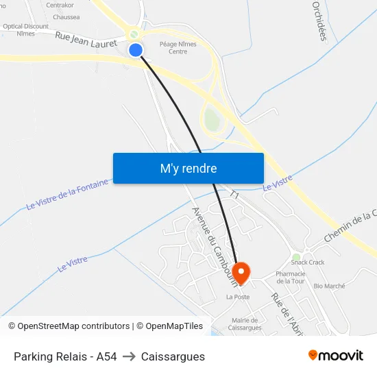 Parking Relais - A54 to Caissargues map