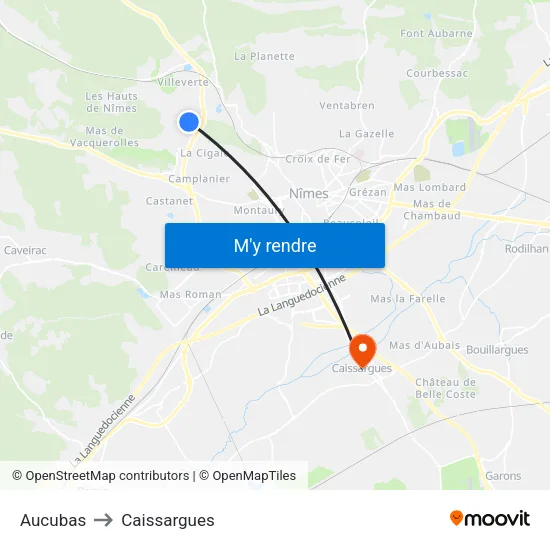 Aucubas to Caissargues map