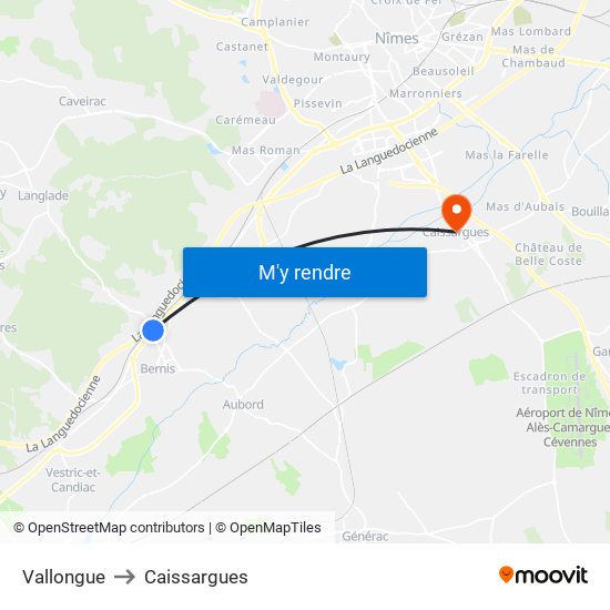 Vallongue to Caissargues map