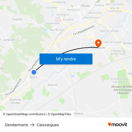 Gendarmerie to Caissargues map