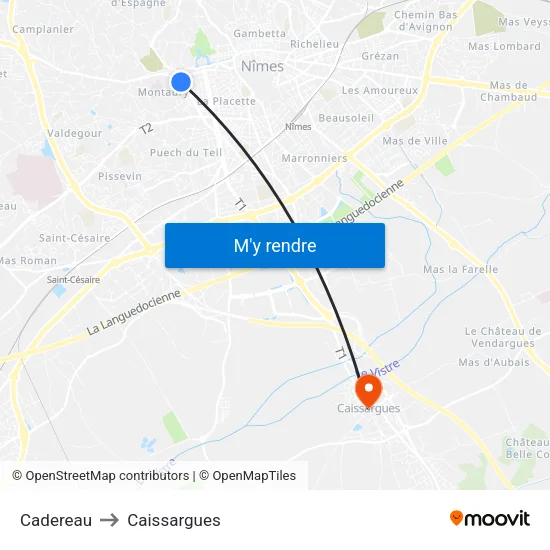 Cadereau to Caissargues map