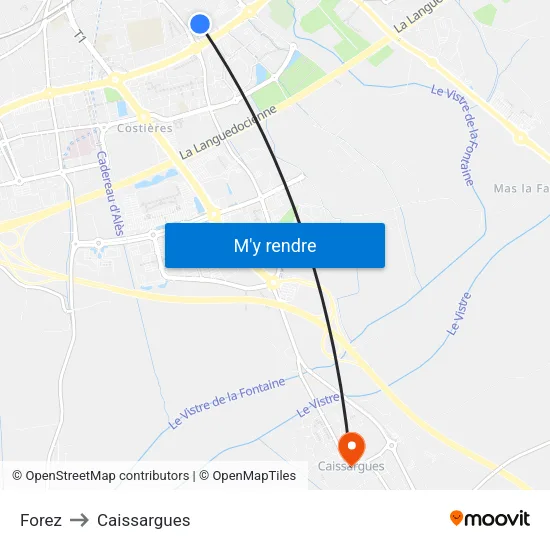 Forez to Caissargues map