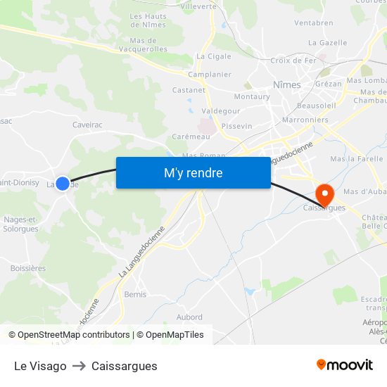 Le Visago to Caissargues map