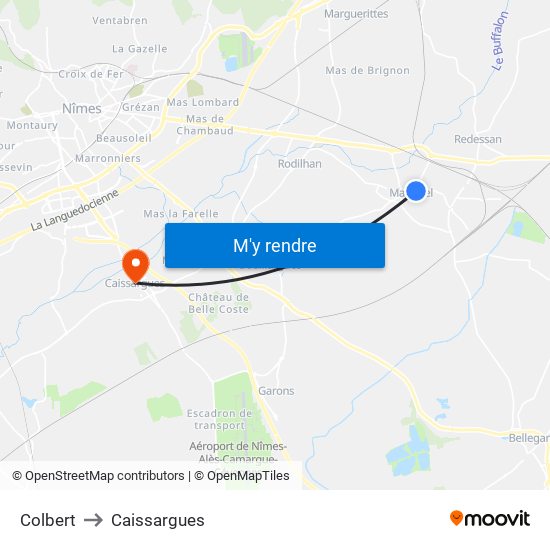Colbert to Caissargues map