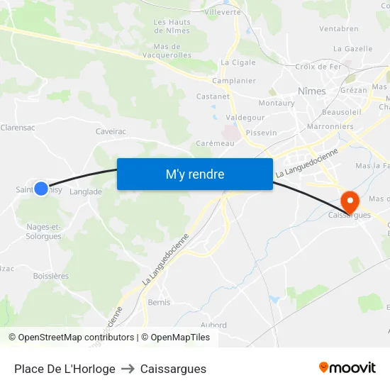 Place De L'Horloge to Caissargues map