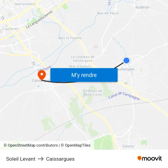 Soleil Levant to Caissargues map