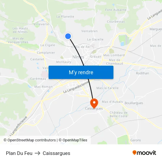 Plan Du Feu to Caissargues map