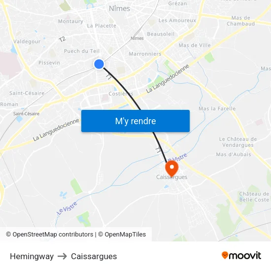 Hemingway to Caissargues map