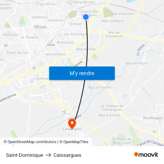 Saint-Dominique to Caissargues map