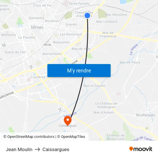 Jean Moulin to Caissargues map