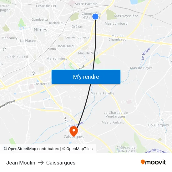 Jean Moulin to Caissargues map