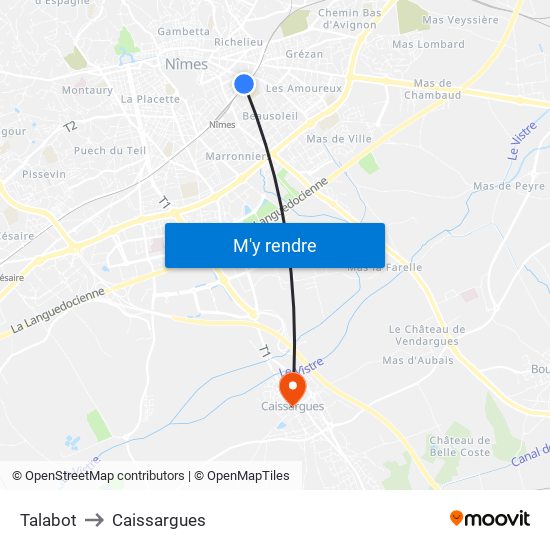 Talabot to Caissargues map