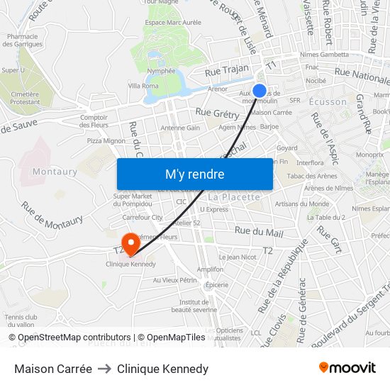 Maison Carrée to Clinique Kennedy map